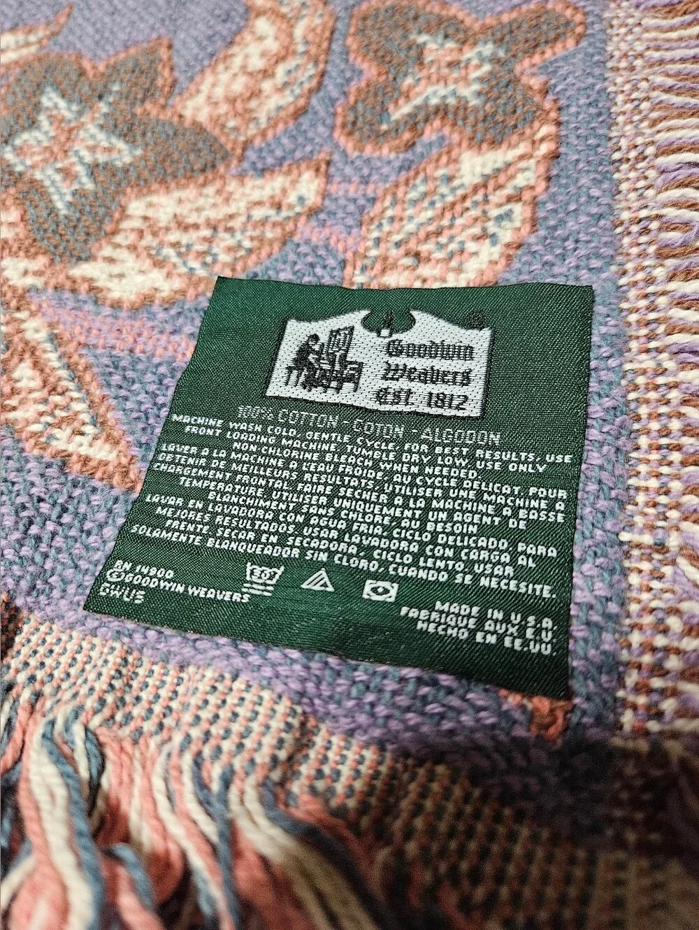 1990s Goodwin Weavers Vintage Tapestry Ballerina Throw Blanket w/ Fringed Edges